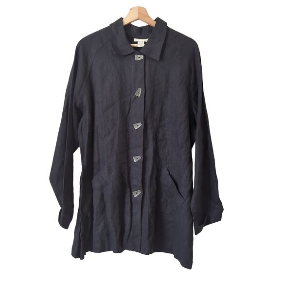J.Jill Button Up Top Womens Medium Black Lagenlook Oversize Longline Vintage USA - Picture 1 of 8